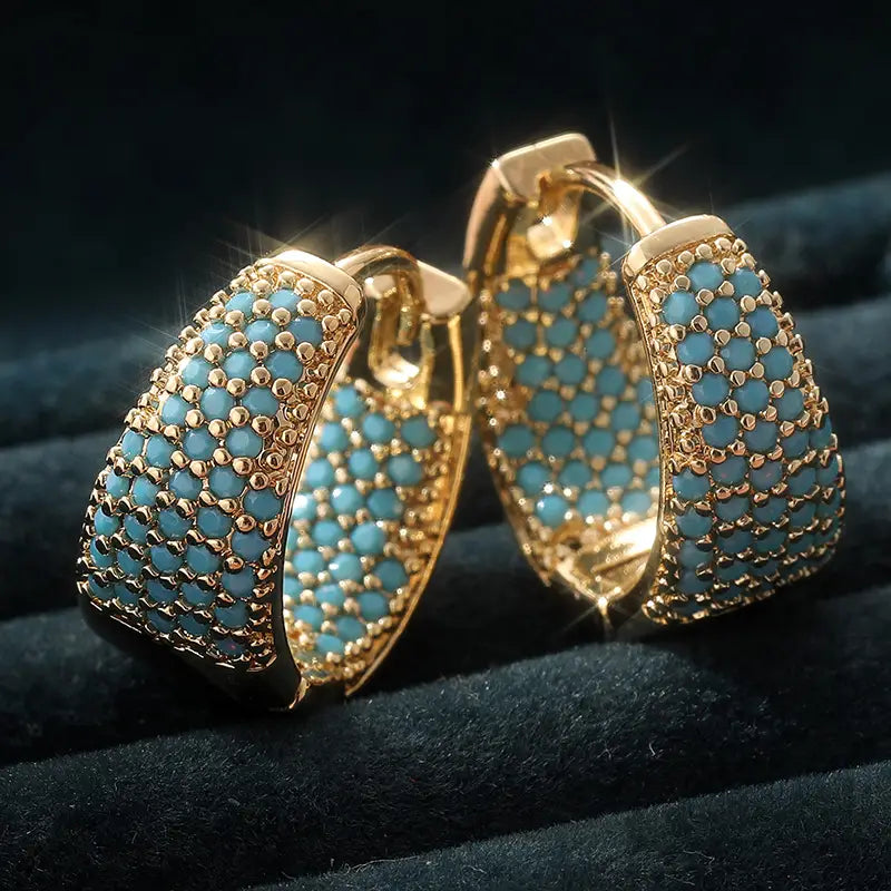 Turquoise Golden Hoop Earrings | Gold