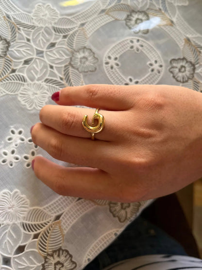 Personalised Gold Bubble Letter Ring (Adjustable)