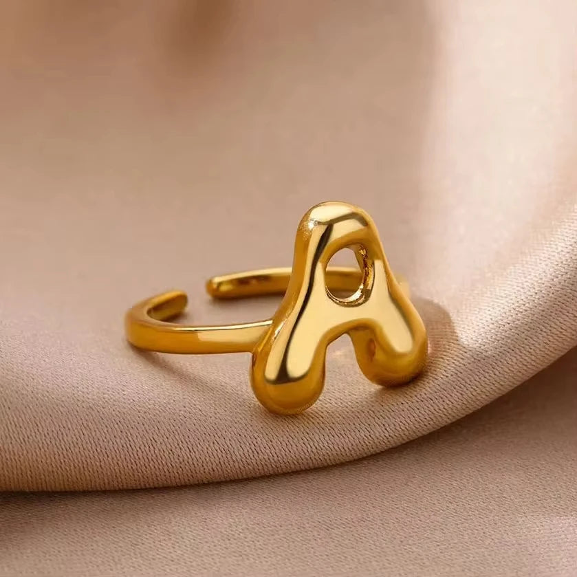 Personalised Gold Bubble Letter Ring (Adjustable)