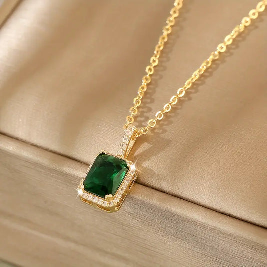 Gold & Light Blue Emerald Necklace