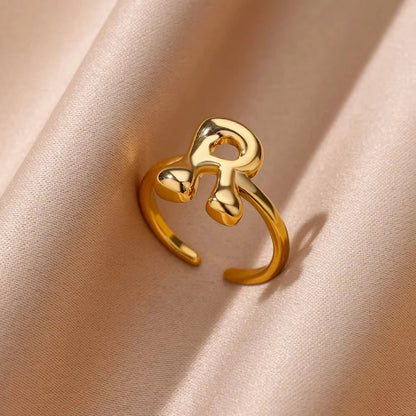 Personalised Gold Bubble Letter Ring (Adjustable)