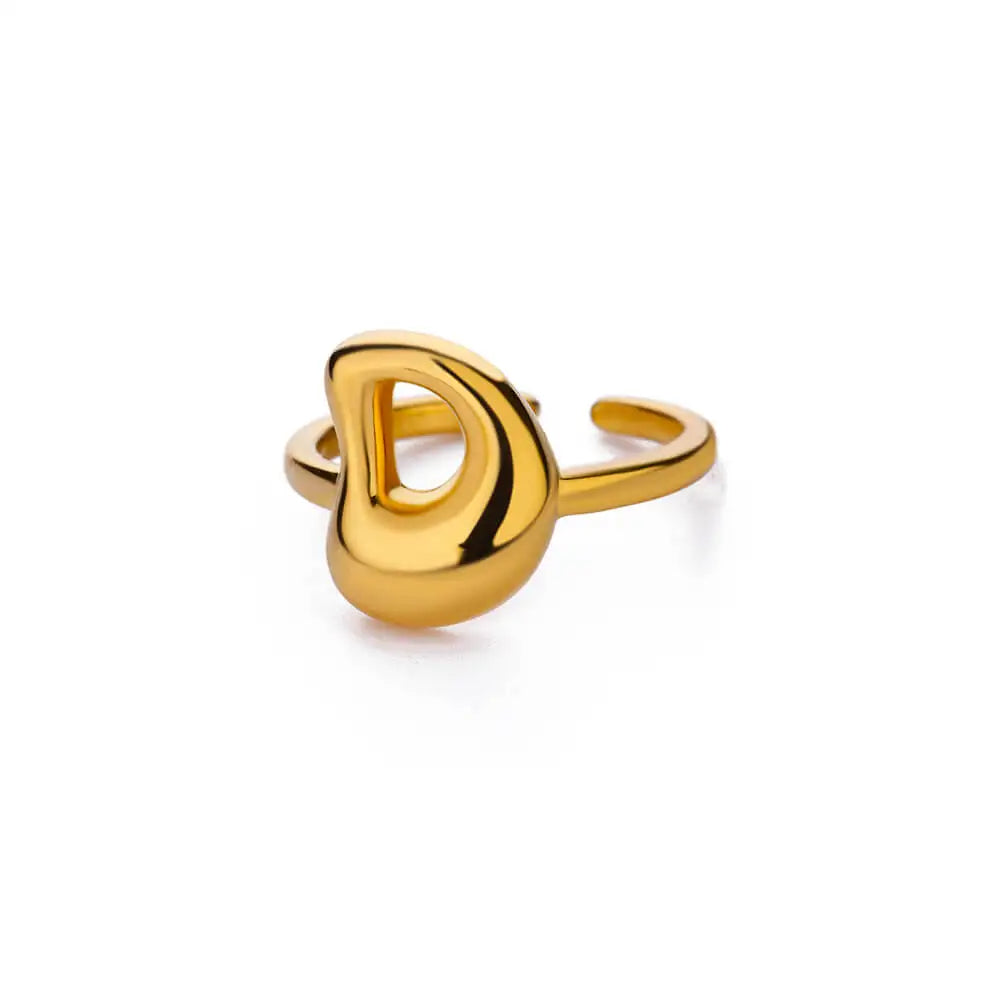 Personalised Gold Bubble Letter Ring (Adjustable)