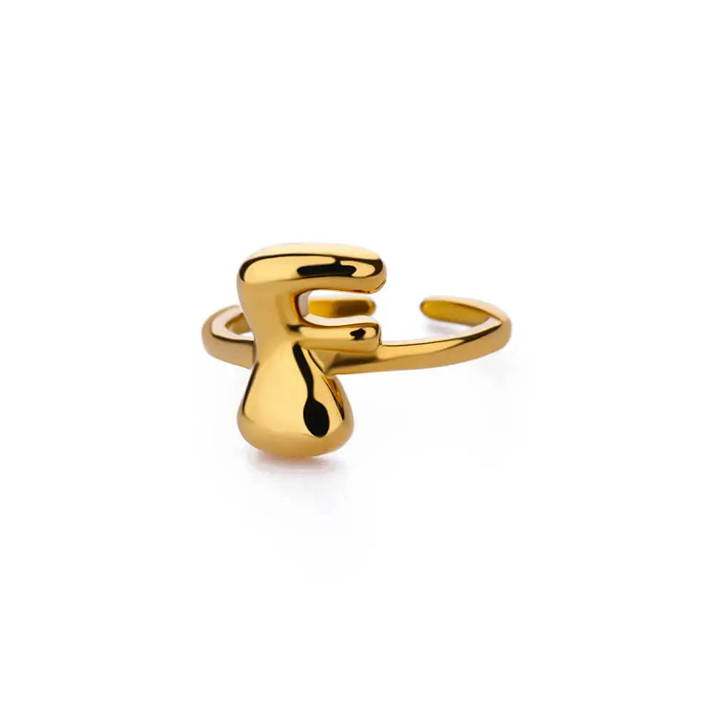 Personalised Gold Bubble Letter Ring (Adjustable)