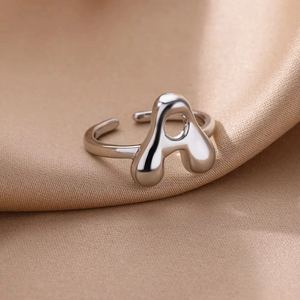 Personalised Gold Bubble Letter Ring (Adjustable)
