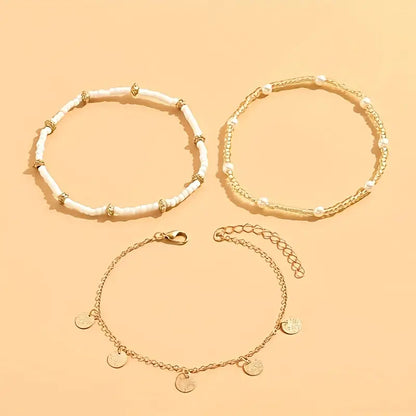 3-Piece Sea & Gold Anklet Set | Gold
