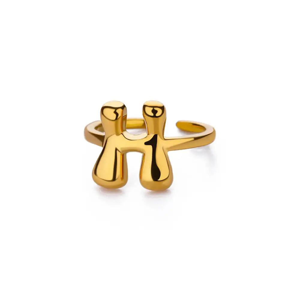 Personalised Gold Bubble Letter Ring (Adjustable)