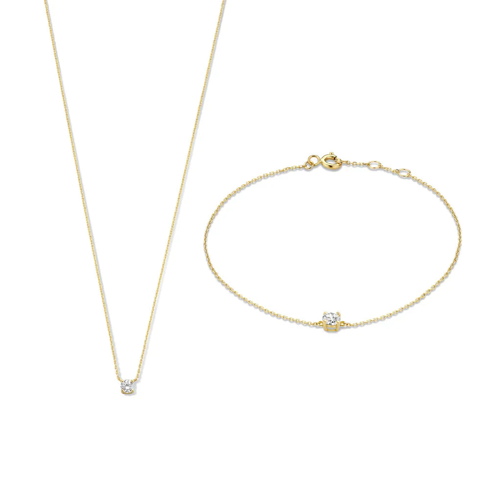 Moissanite Stone Necklace & Bracelet Set | Gold