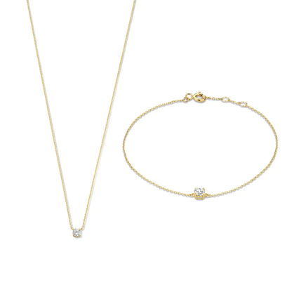 Moissanite Stone Necklace & Bracelet Set | Gold