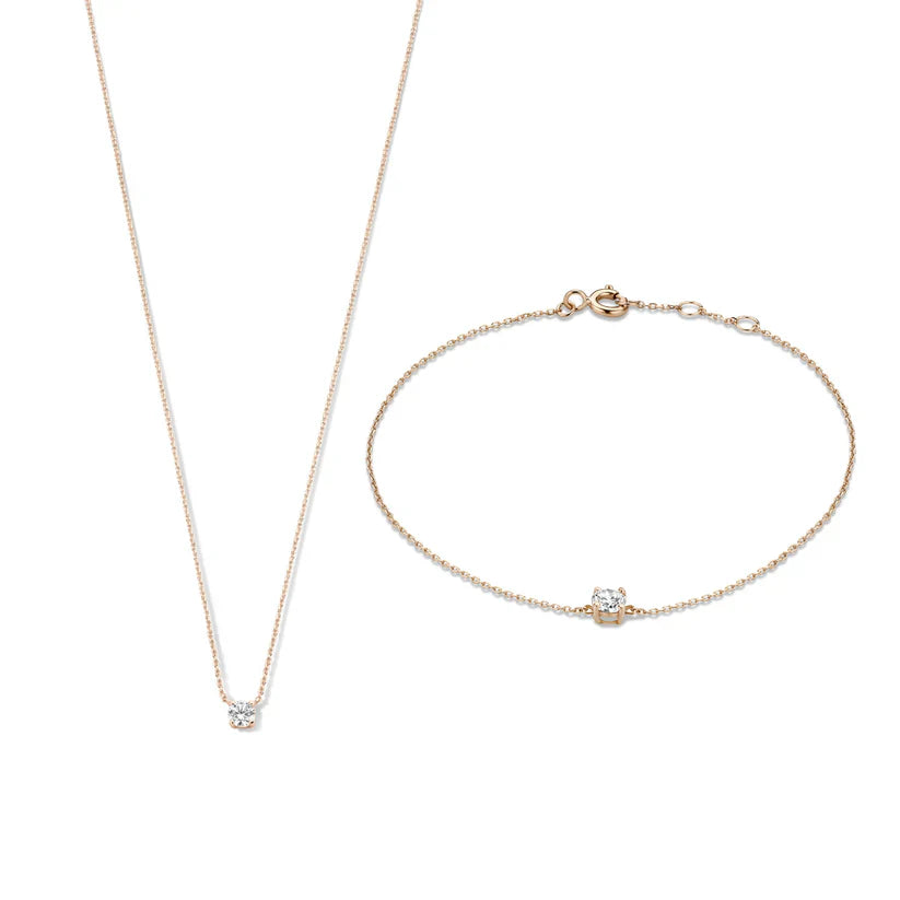 Moissanite Stone Necklace & Bracelet Set | Gold