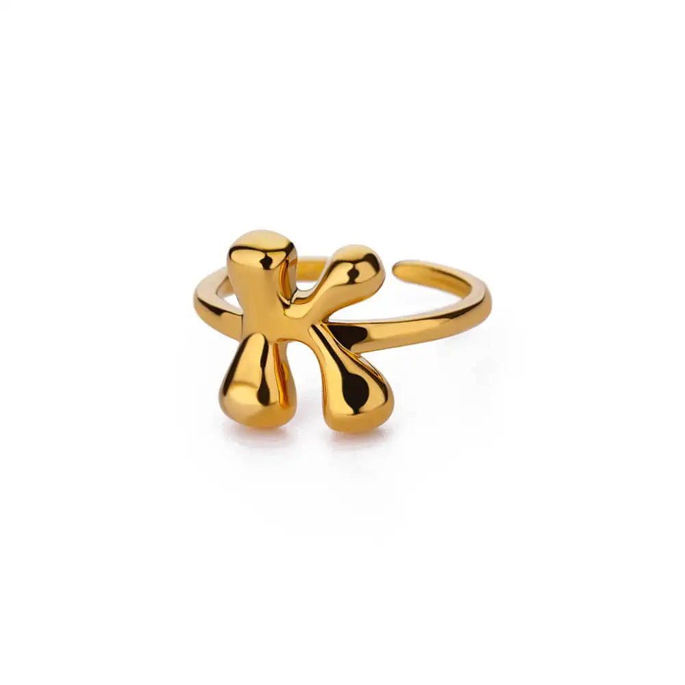 Personalised Gold Bubble Letter Ring (Adjustable)