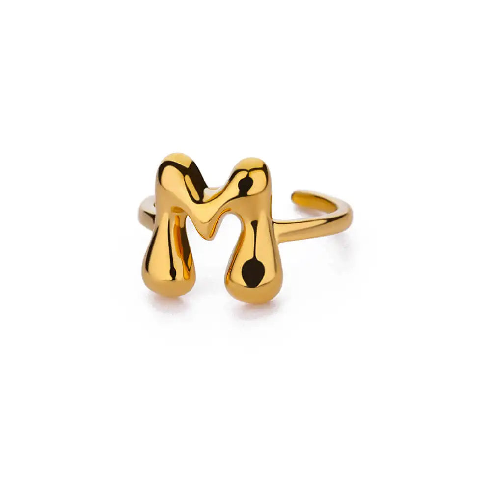 Personalised Gold Bubble Letter Ring (Adjustable)