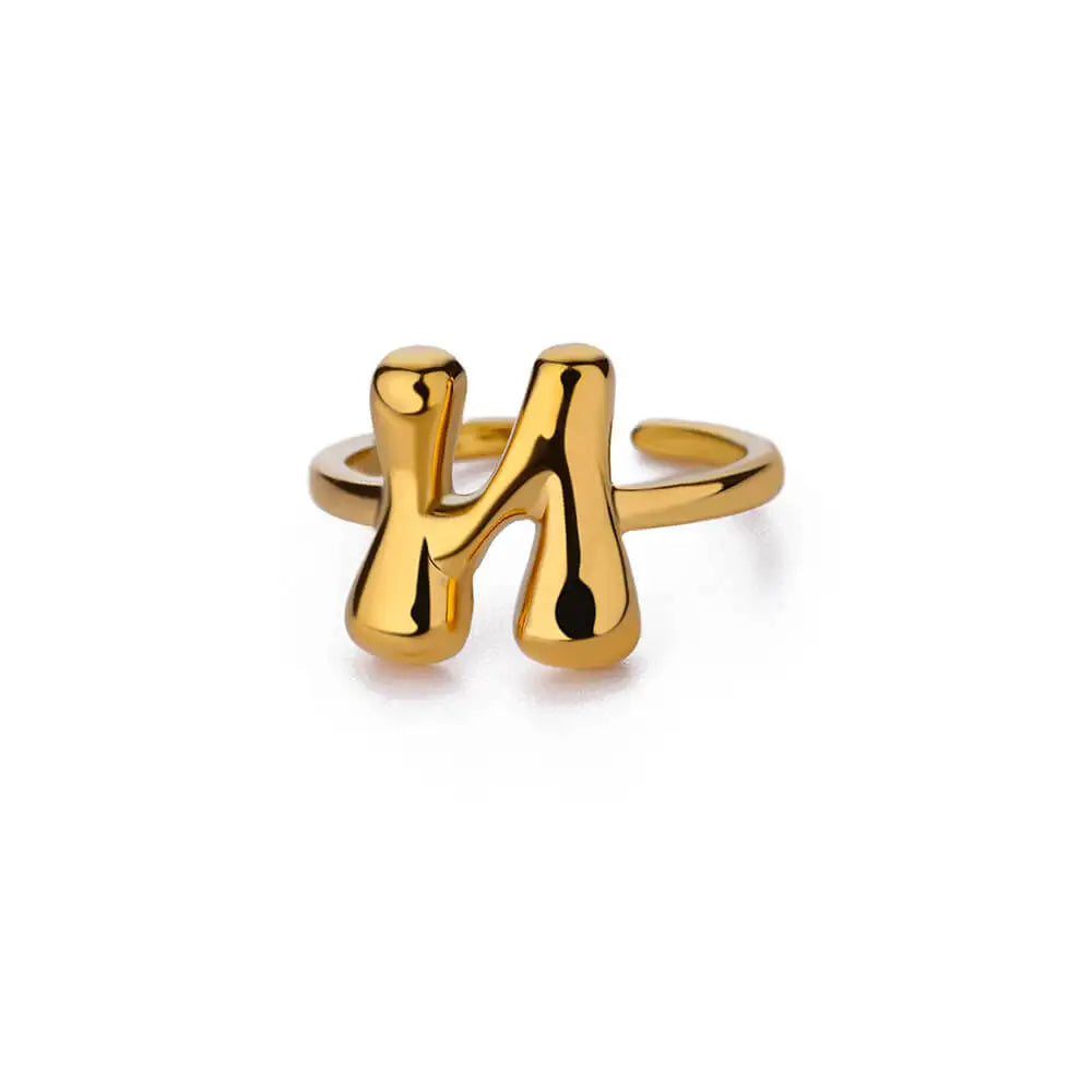 Personalised Gold Bubble Letter Ring (Adjustable)