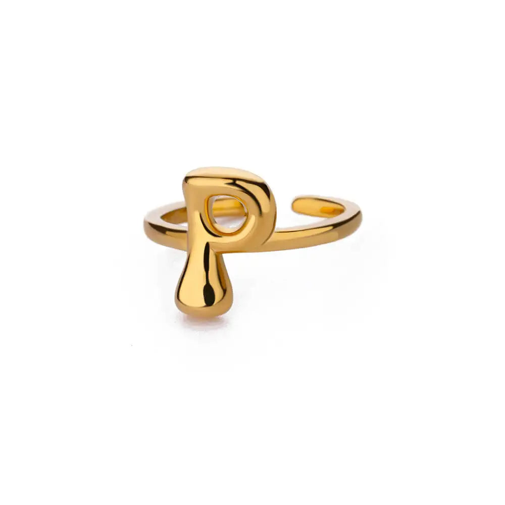 Personalised Gold Bubble Letter Ring (Adjustable)