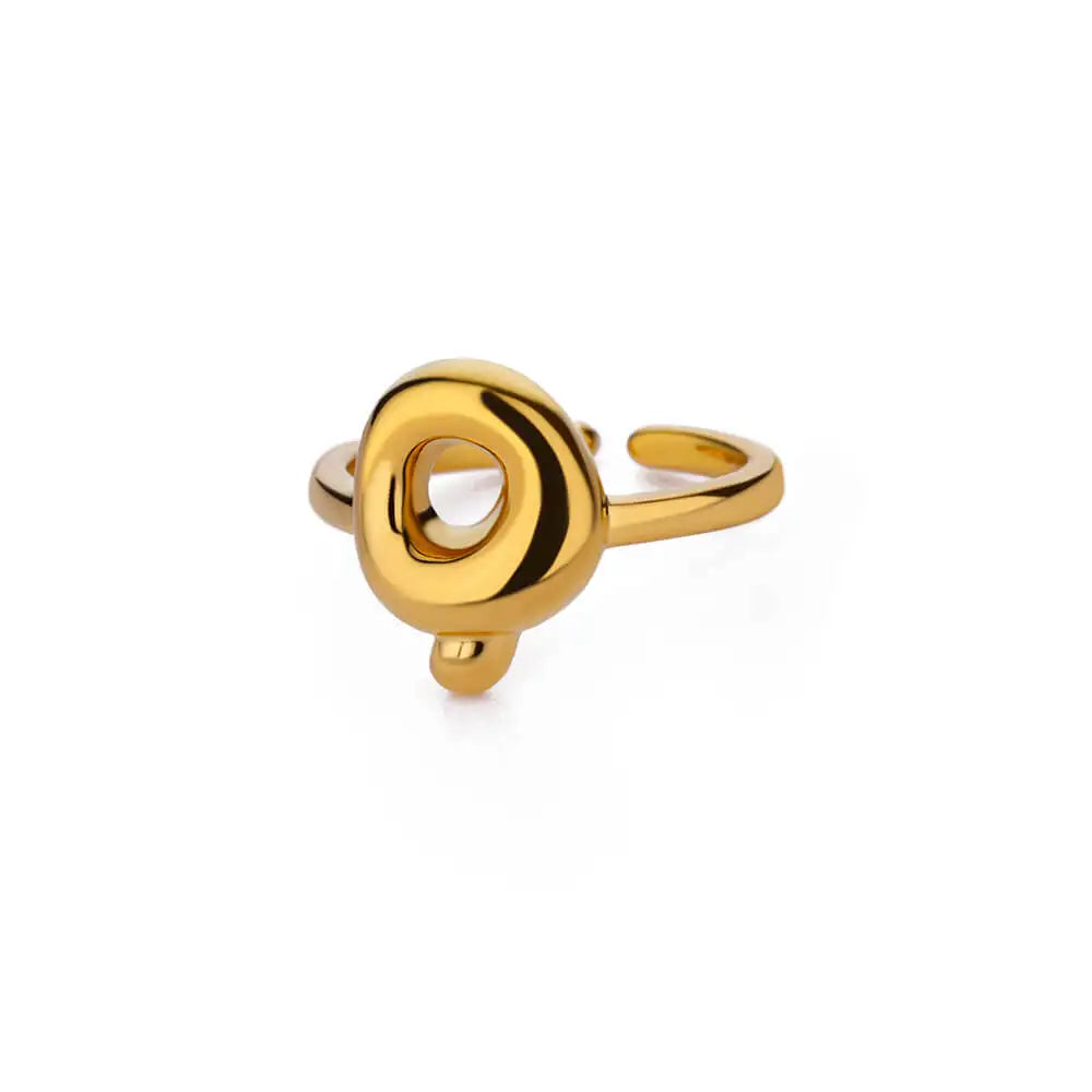 Personalised Gold Bubble Letter Ring (Adjustable)