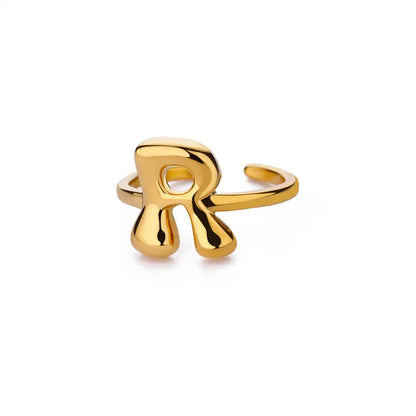 Personalised Gold Bubble Letter Ring (Adjustable)
