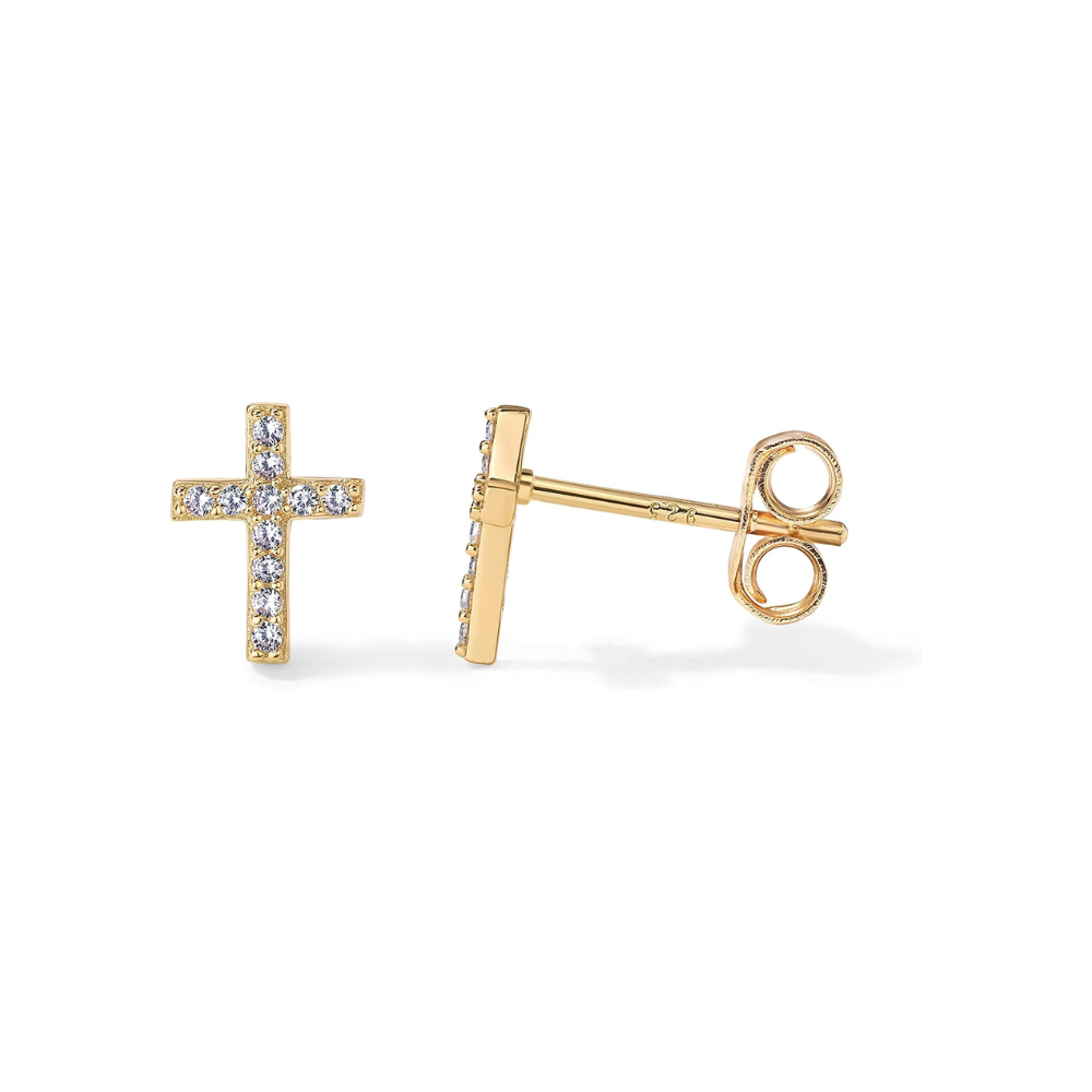 Pavé Cross Earrings | Gold