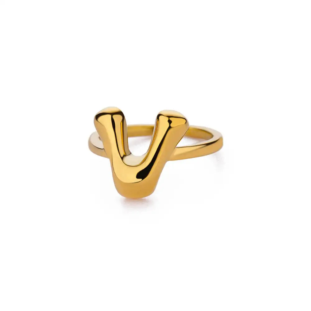Personalised Gold Bubble Letter Ring (Adjustable)