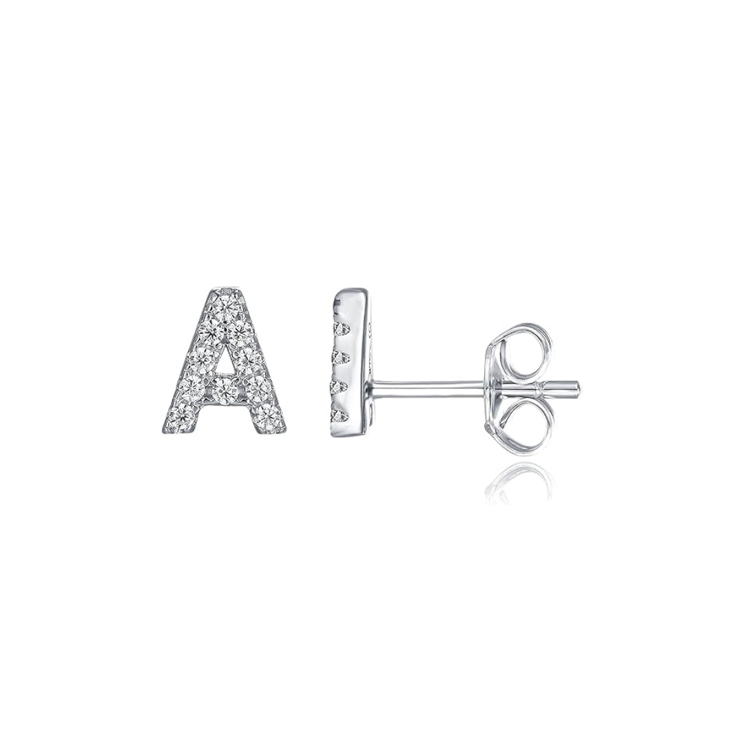 White Gold Initial Earrings