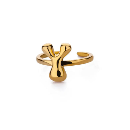 Personalised Gold Bubble Letter Ring (Adjustable)